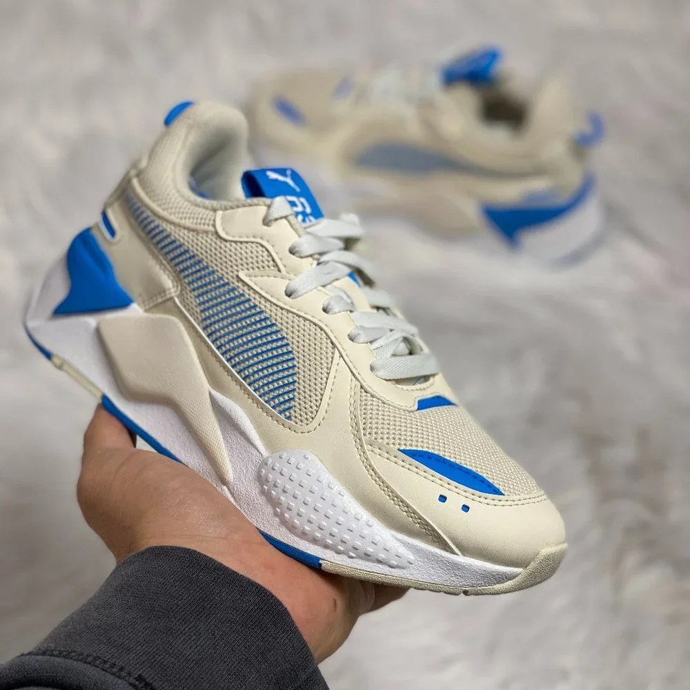 Puma RS-X Low Mens Running Shoes White Blue 385426-01 NEW Size 6 / WMNS 7.5 - Picture 1 of 8